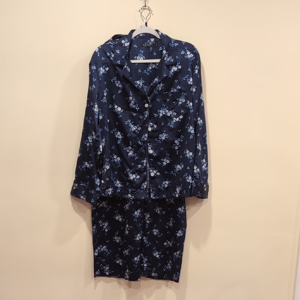 Ralph Lauren Navy and White Floral Embroidered Top